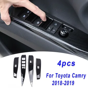 

4pcs Window panel trim Lift Panel Sticker Black Waterproof Button Cover For Toyota Camry 2018-2019 Interior