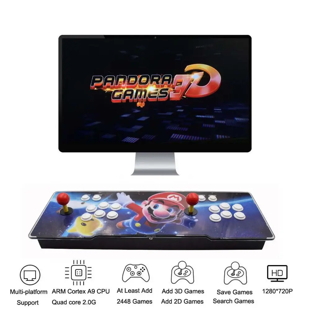 Mario 3D Pandora Games аркадная консоль, 2448 игр, добавить больше игр, поиск/сохранение/скрытие/удаление игр, 1280x720 P, мультиплееры онлайн - Цвет: Mario