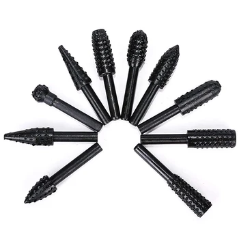 

10PCS Woodworking Twist Drill Bits, Wood Carving File Rasp Drill Bits 6.m Shank Electrical Tools Woodworking Rotating