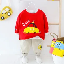 Детская одежда для мальчиков комплект одежды для девочек с мультяшным автомобилем, повседневный комплект для маленьких мальчиков, весенне-Осенняя детская одежда От 1 до 4 лет