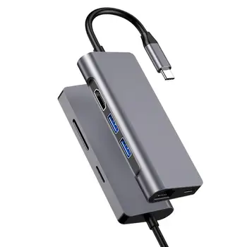 

7 in 1 Type-C HUB Multifunction USB-C to USB3.0x2+HDMI+TF+RJ45+PD Power Adapter Converter for MacBook Laptop USB-C HUB