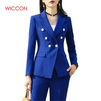

2020 New Fashion Pants Suits Women Business Long Sleeve Blazer And Trousers Two Pieces Set Office Ladies Plus Size Work Wear