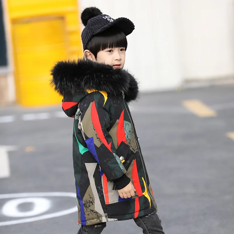 

Children Boy Down Jacket Long Coat 2019 Winter New Children's Down Jacket In The Big Children Thick Children's Clothing Jacket