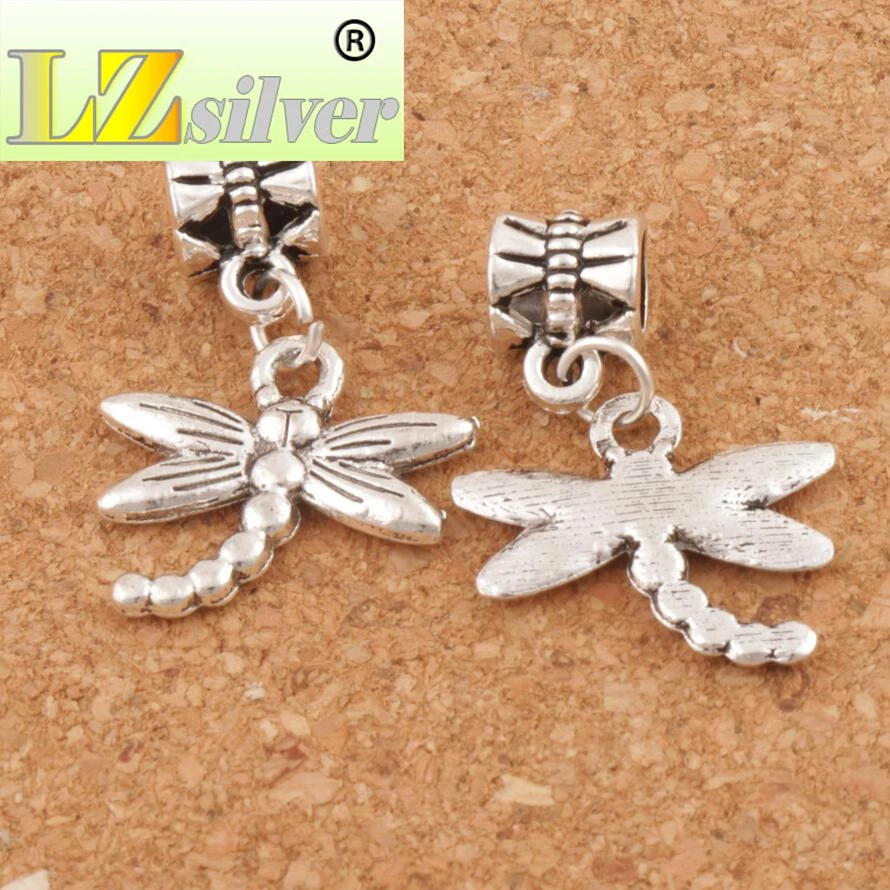 Dots Flying Dragonfly Big Hole Beads 18.1x27mm 100pcs Zinc Alloy Dangle Fit European Charm Bracelets B176