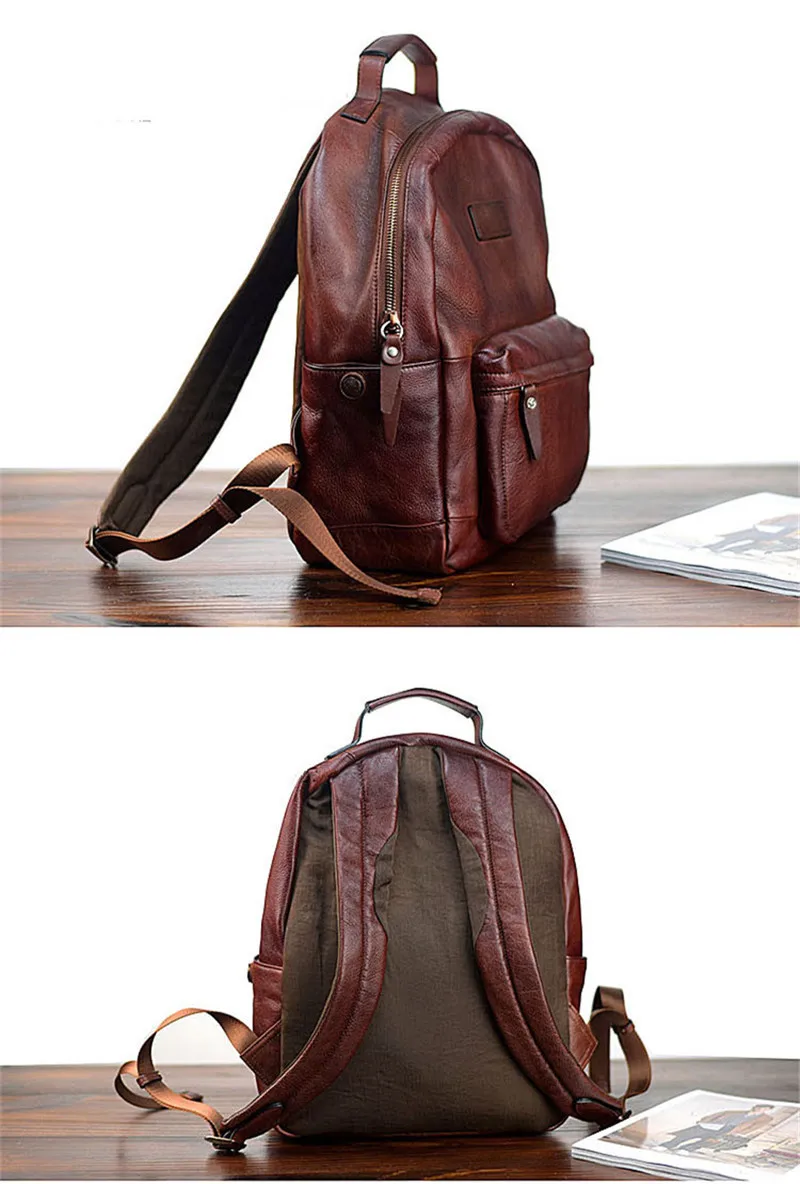 PNDME hohe qualität echtes leder herren rucksack einfache vintage natürliche rindsleder frauen reise bagpack student laptop bookbag – Detail 5