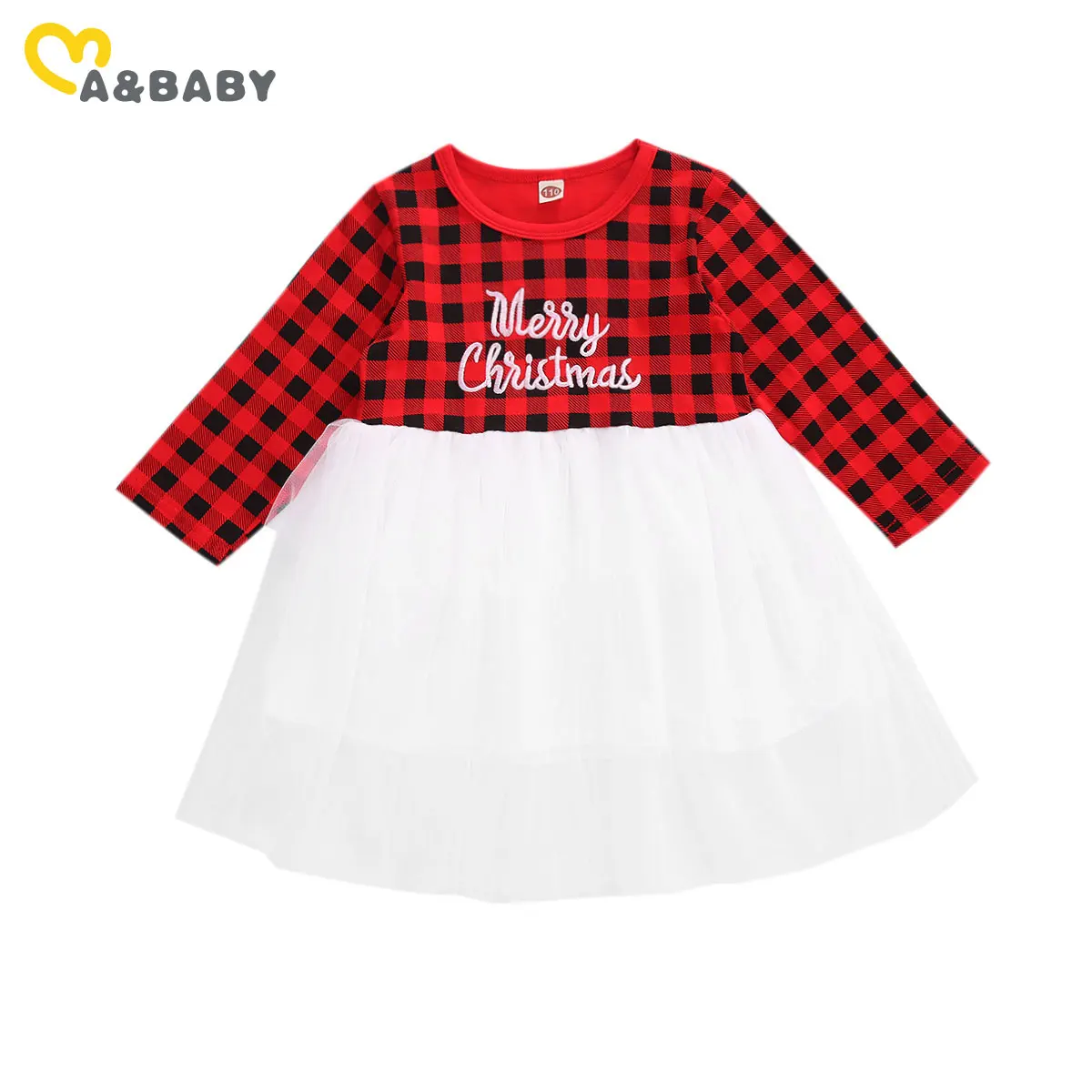 

Ma&Baby 6M-4Y Infant Toddler Kid Baby Girls Christmas Red Dress Long Sleeve Plaid Tulle Tutu Party Dresses For Girls Xmas