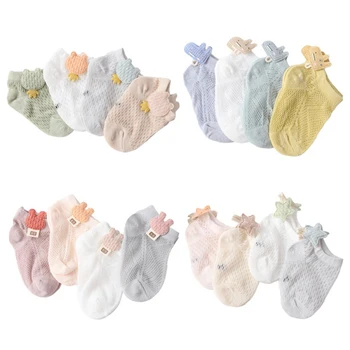

New 4 Pair Summer Baby Girl Kids Breathable Socks Boy Cute Cartoon Soft Stockings Cotton Leg Warmers.