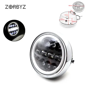 

ZORBYZ 7"Chrome Ring Cover LED Front Headlight H4 Socket Head Lamp For Kawasaki Honda Custom