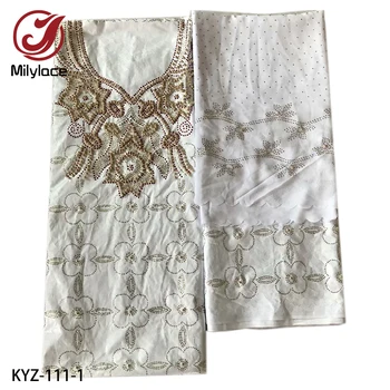 

2019 Latest African Embroidered Bazin Riche Fabric with Beads and Stones Lace for Party Dresses KYZ-111