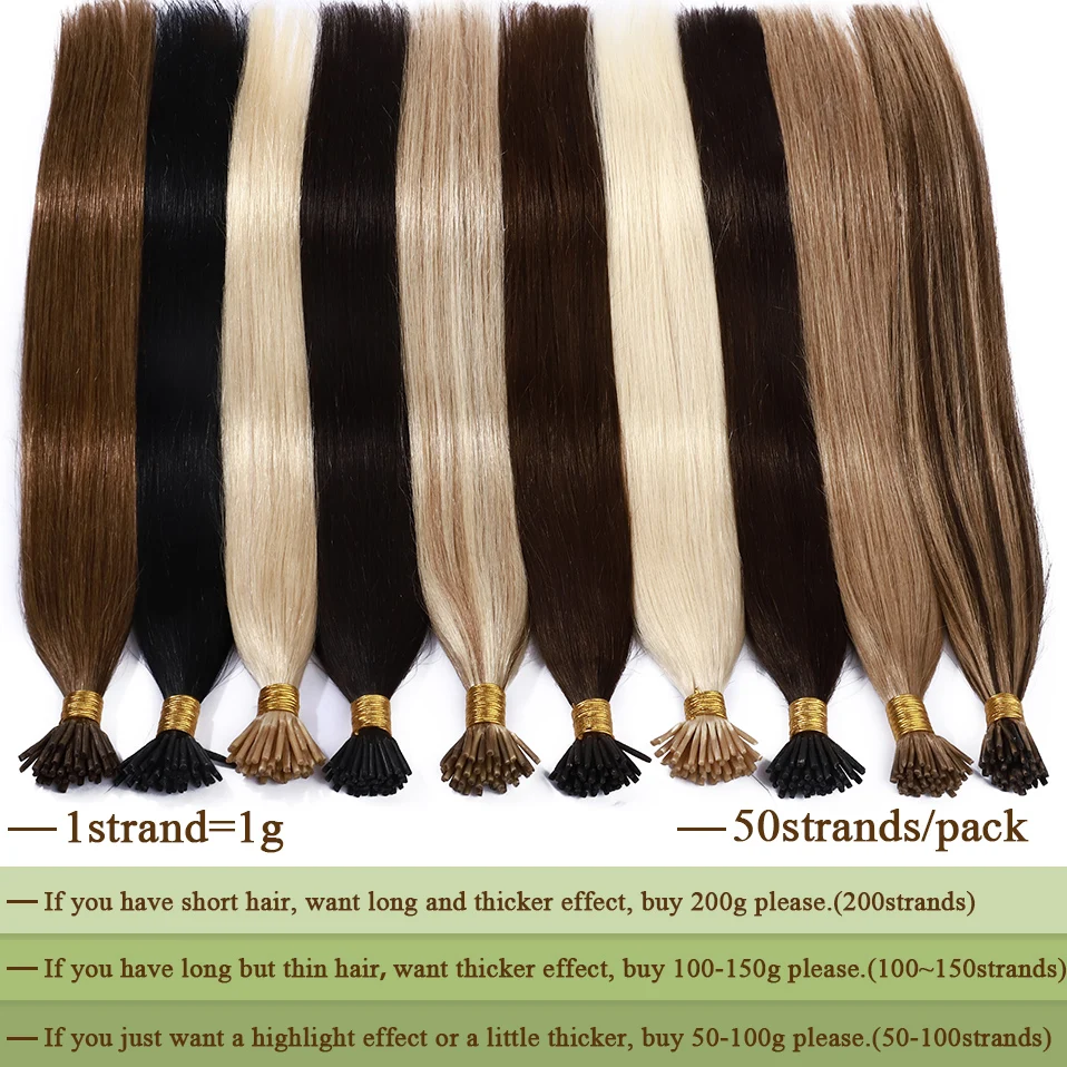 S-noilite 1g/s Straight Human Hair 50pcs I Tip Hair Extensions Fusion Keratin Micro Ring Pre-Bond Blonde Stick For Women