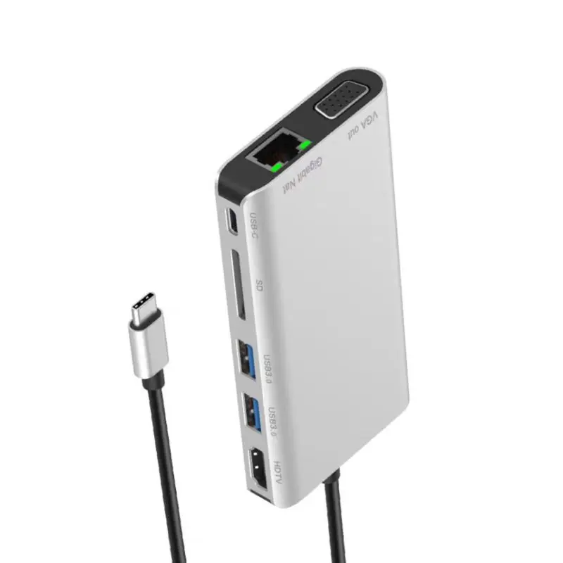 8 в 1 Thunderbolt 3 type C адаптер док-станция 3 USB 3,0 порт 4K HDMI 1080P VGA RJ45 Gigabit Ethernet для Macbook Pro