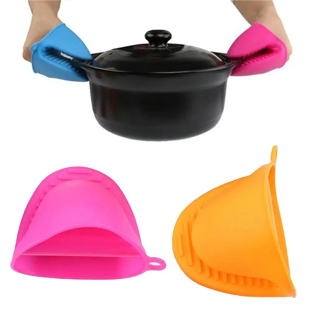Hot 1 PC Silicone Heat Resistant Oven Glove Insulation Microwave Anti-slip Pot Bowl Clip Holder Oven Mitts Kitchen Tool 5 Colors