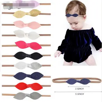 

500pcs 3.5 inch Bows Newborn Nylon Leather Headband Hair Bows Hair Bands Girl Leaves Bowknot Hair Accessories