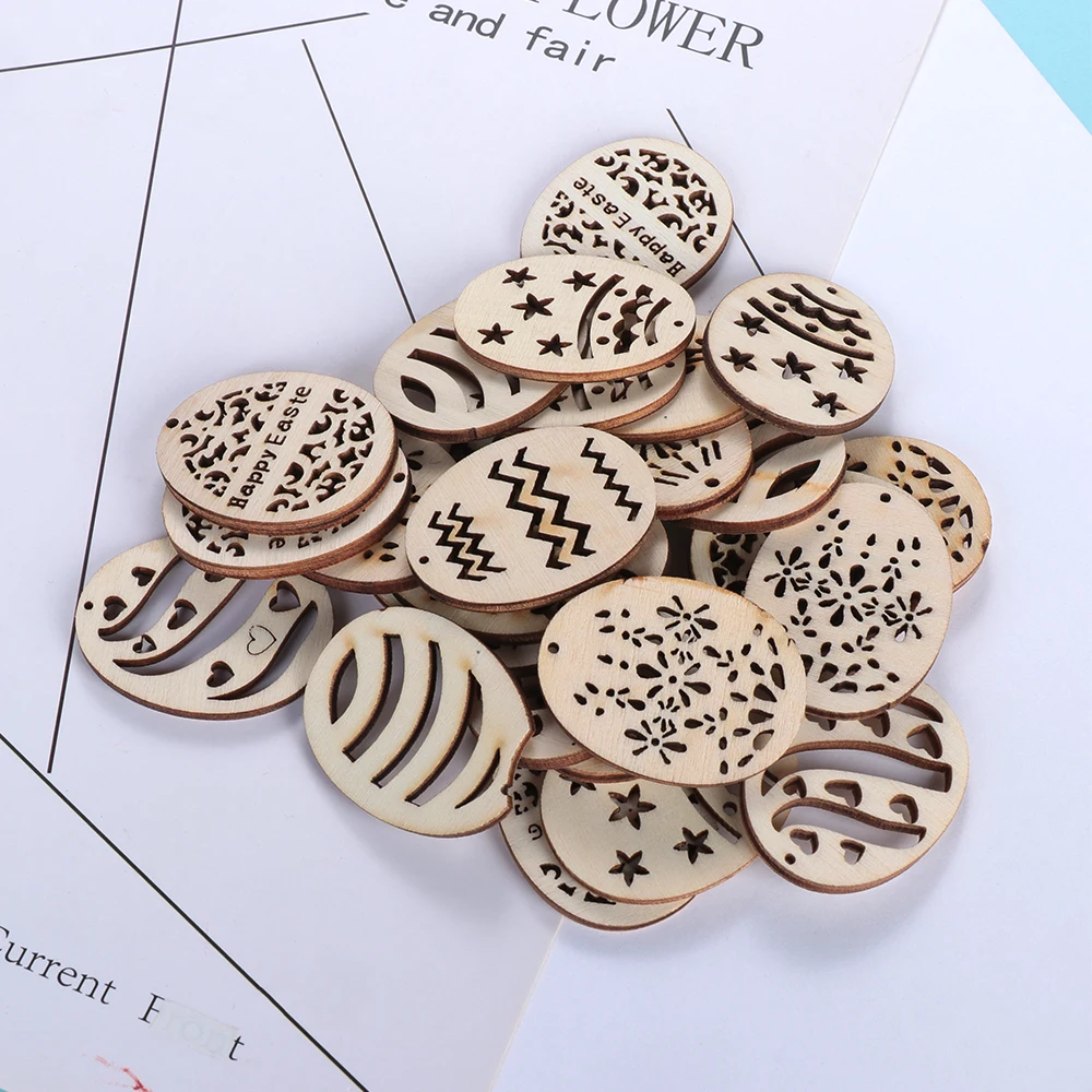 Easter Egg Wooden Buttons Decorative Two Holes Eggs Shape Geometric 30mm 20pcs