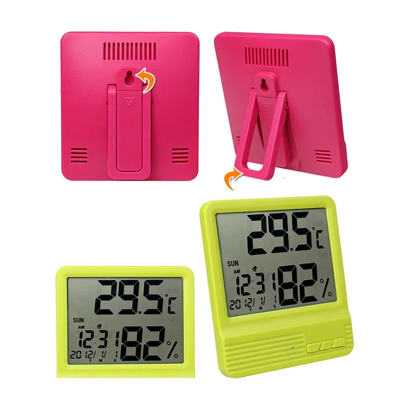 1 шт. Цифровой термометр гигрометр многофункциональный контроль температуры и влажности в помещении Отображение времени с часами 4 цвета