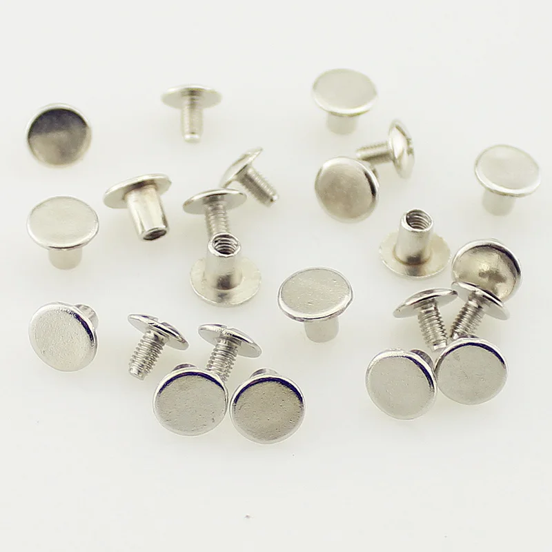 50 Sets 8x6mm Round Flat Head Chicago Screw Button Metal Rivets For Leather Craft Clothing