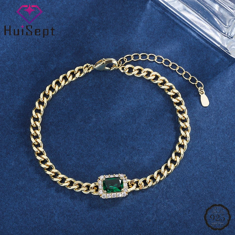 

HuiSept 925 серебряные ювелирные изделия браслет с 6*8 мм Цирконий драгоценный камень прямоугольной формы ручные аксессуары для женщин Свадебные...