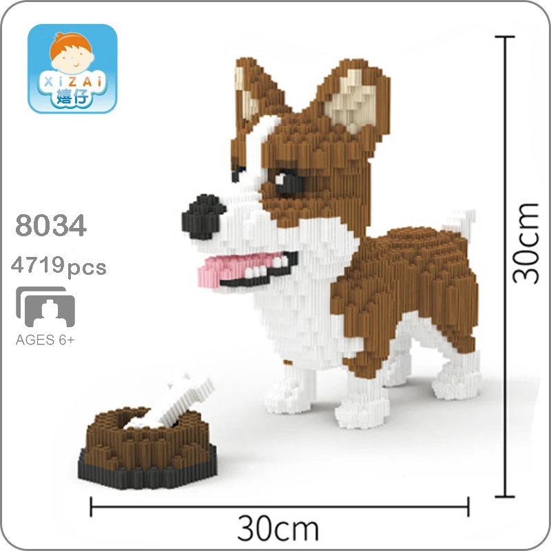 

Xizai 8034 Cartoon Welsh Corgi Dog Animal Pet Bone 3D Model DIY Mini Micro Building Blocks Bricks Assembly Toy 30cm tall no Box