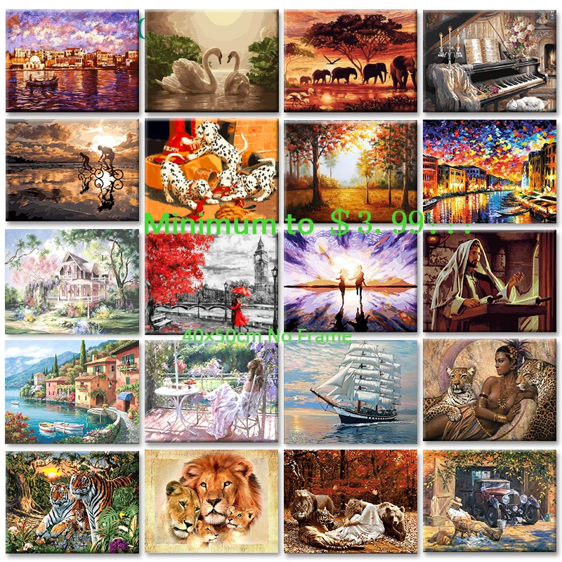 

GATYZTORY painting by numbers 40x50cm Frameless Digital Painitng On Canvas pictures by numbers DIY Figure Animals Landscape Gift