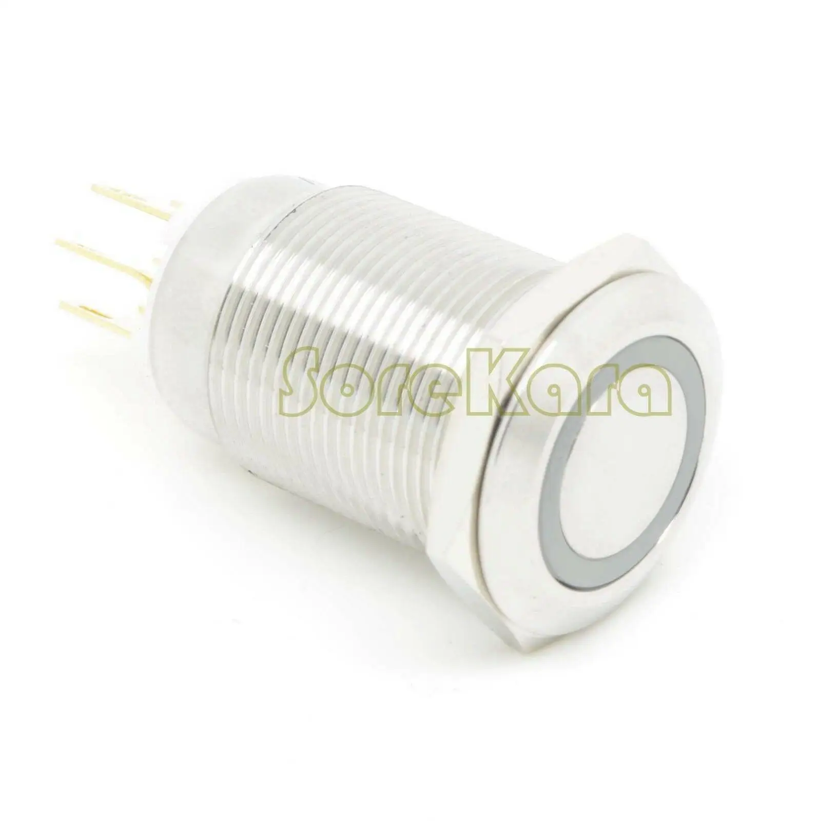 

19mm Stainless 6V/12V/24V/110V/220V Colorful Ring LED Light Momentary/Latching 1NO 1NC Pushbutton Switch Pin Screw For Auto