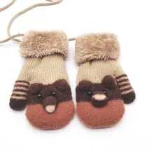 Детские перчатки зимние теплые толстые вязаные полный палец мультфильм шаблон варежки для девочек мальчик