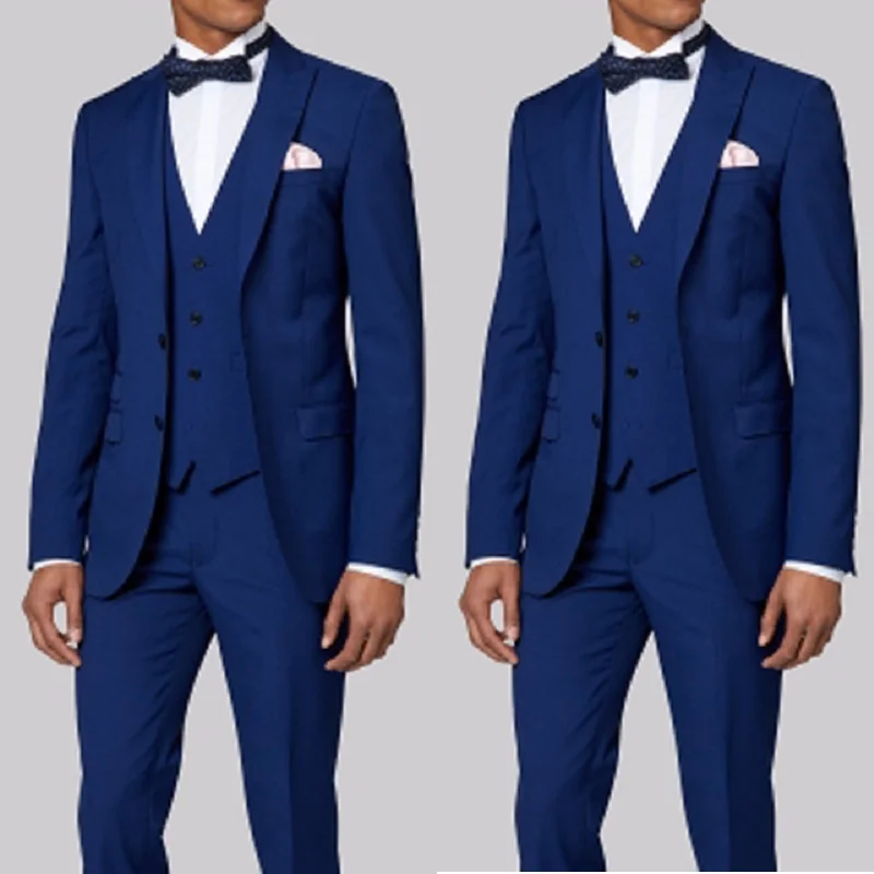 104Tailor Made Groom Tuxedos for Wedding Mens Suits Royal Blue Prom Party Stage Costumes 3 Piece Man Suits Set Jacket Pants Vest