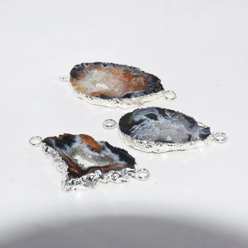 Натуральный срез Geode Druzy каменный разъем femme серый большой золотой ободок плиты отверстие кулон agates Druzy кулон для женщин аксессуары