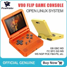 Powkiddy v90 3-inch ips tela flip handheld console duplo sistema linux game console 2000 jogos para ps1 nes sfc para criança