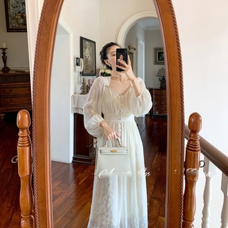 

Винтажные женские платья оверсайз с V-образным вырезом и длинным рукавом, весна 2023, шифоновые женские платья, платье средней длины, платье, одежда KE952