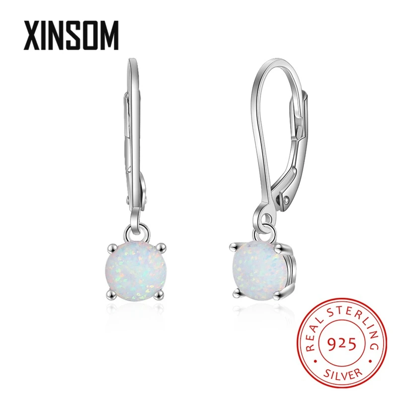 

XINSOM Elegant Round Opal Drop Earrings Real 925 Sterling Silver Earrings For Women Party Wedding Jewelry Girls Gift 20XS1175