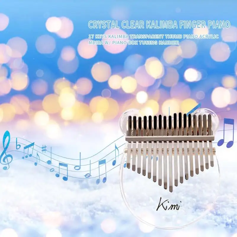 

Hot Sale Thumb Finger Piano 17 Keys Kalimba Transparent Moisture-proof Dust-proof Acrylic Mbira w/ Piano Box Tuning Hammer