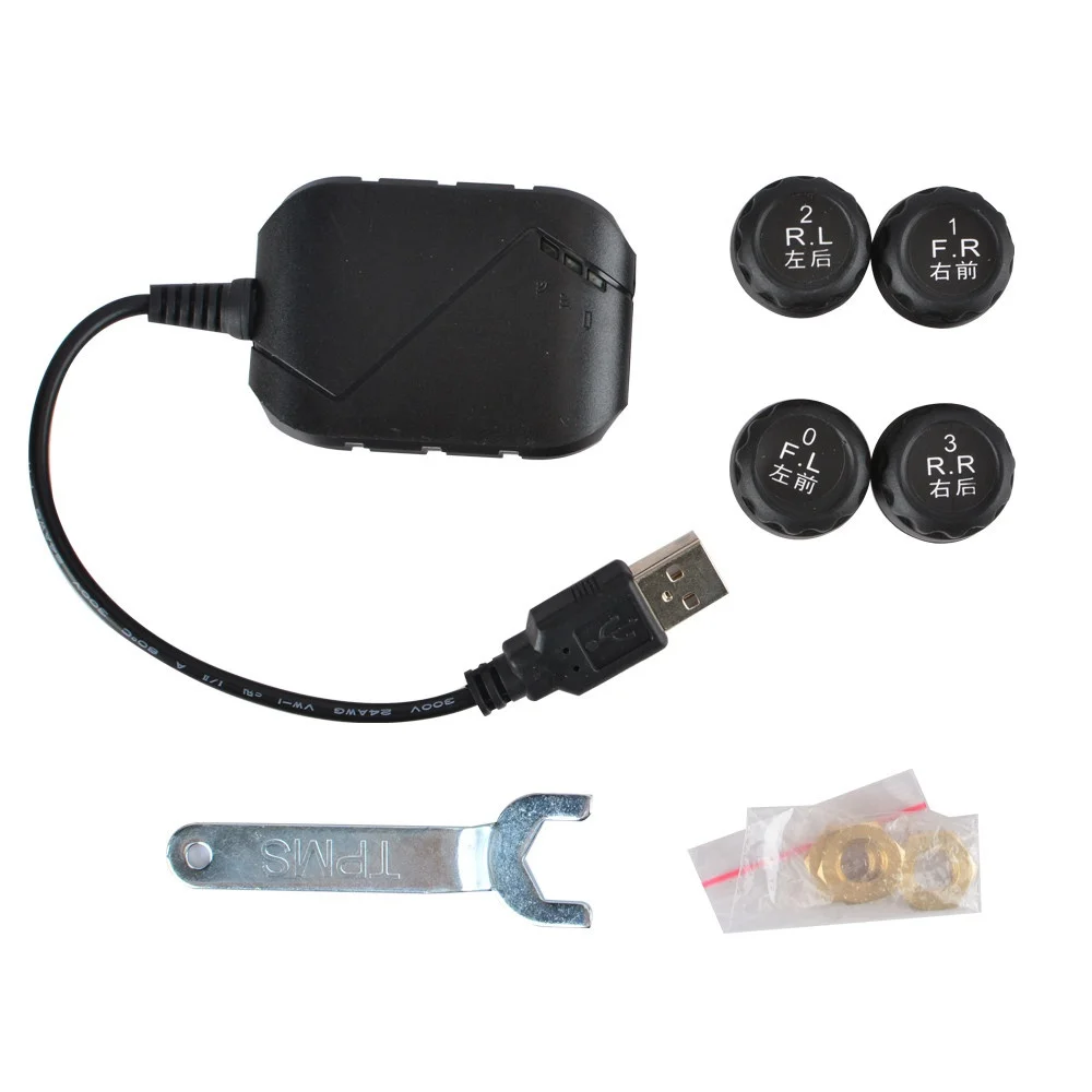 USB Android TPMS Tire Pressure Monitoring System Display Alarm System 5V Internal Sensors Android Navigation Car Radio 4 Sensors