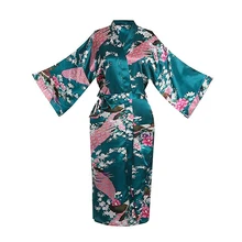 Голубое сексуальное женское белье, халат, свободное, для отдыха, мягкое, ночное белье, кимоно, банное Платье с принтом павлина, с рукавом 1/2