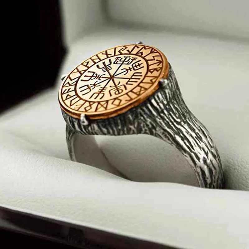 Dropshipping Gothic Style Nordic Mythological Compass Silvery Gold Viking Ring Luxury Personality Loki Anel for Men Gift Anel - Image 3