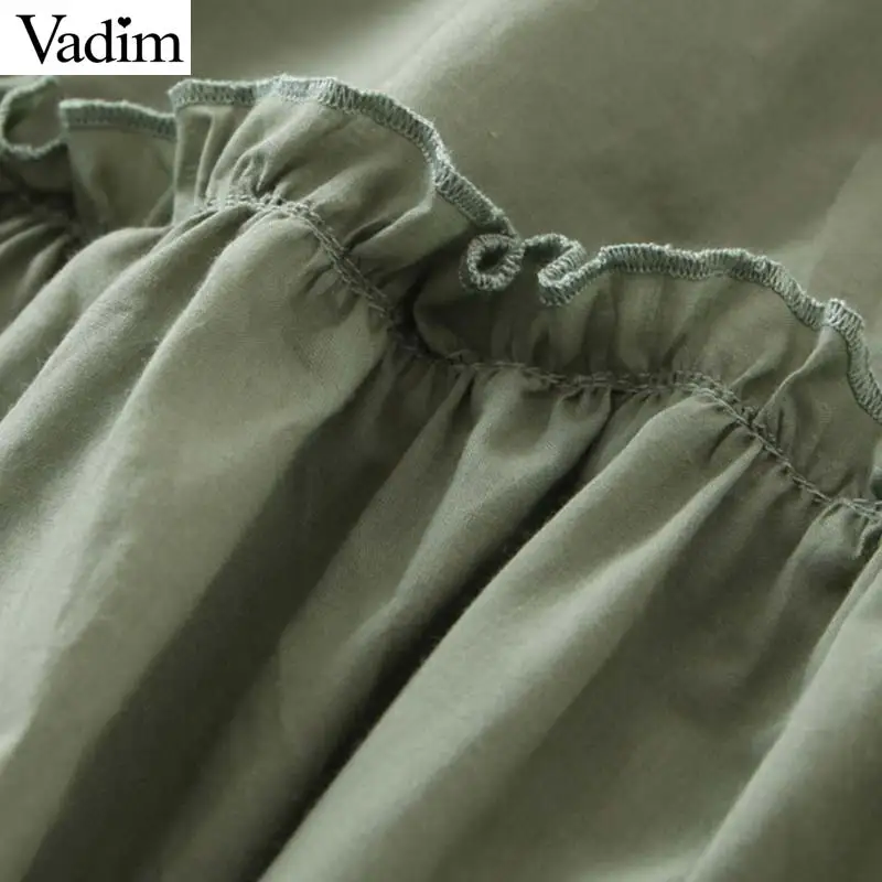 Vadim женское Ретро однотонное платье миди с v-образным вырезом и завязками, с кисточками, оборками, женские повседневные трапециевидные платья до середины икры QC586