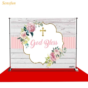 

LEVOO Photographic Backdrop God Bless Holy Communion Wooden Flowers Baby Shower Photography Background Photophone Photobooth
