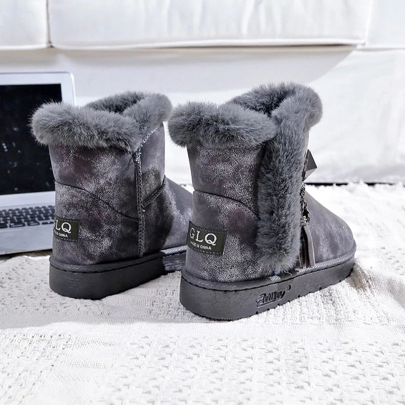 Autumn winter new rhinestone buckle female cotton shoes Korean rabbit hair fashion snow boots in the tube keep warm women boot