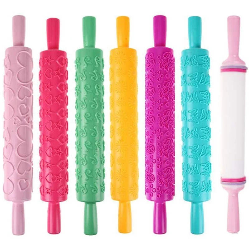 7 различных узоров антипригарная Скалка пластиковый цветок текстурированный рельефный Скалка помадка торт тиснение ролик украшения