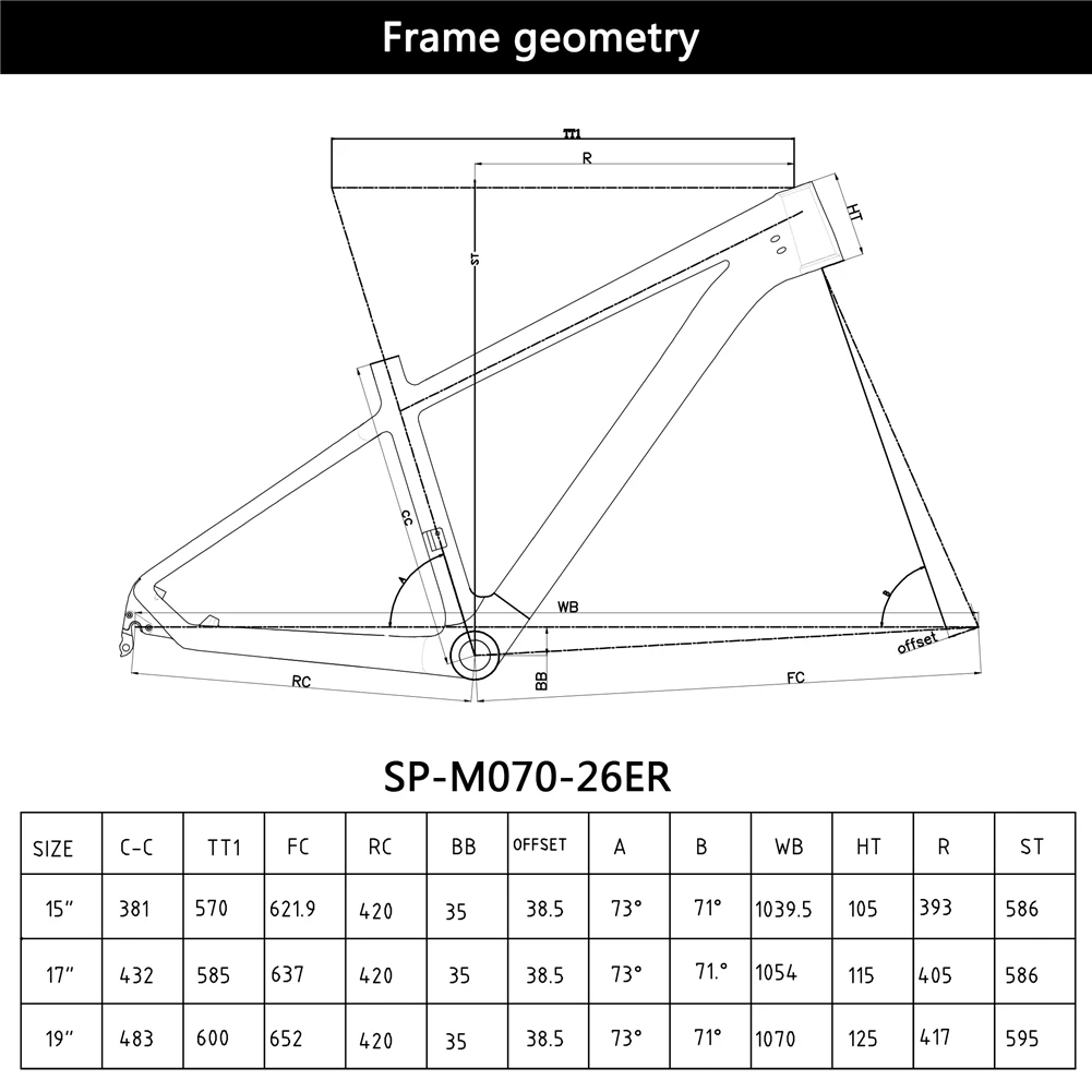 Spcycle углеродный руль MTB рама 26er рама карбоновая для горного велосипеда детский MTB руль для велосипеда, углеродный комплект BSA 73 мм размер 15/17/19"