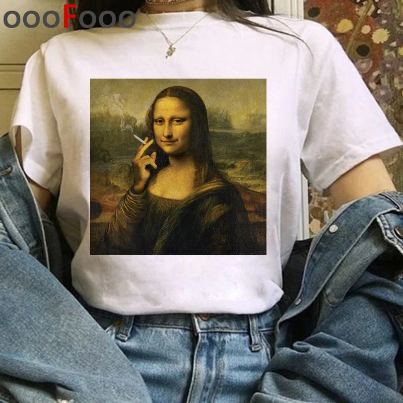 Mona Lisa Эстетическая Harajuku футболка женская гранж забавная мультяшная футболка Ullzang винтажная 90s футболка Новая мода Топ Тройники женские - Цвет: H3967