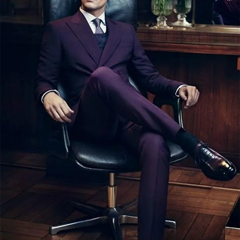 

Custom Made tuxedo jacket men suit costume homme 2017 Purple Groom Tuxedos Handsome Men's Wedding Prom Suits (Jacket+Pants+Tie)