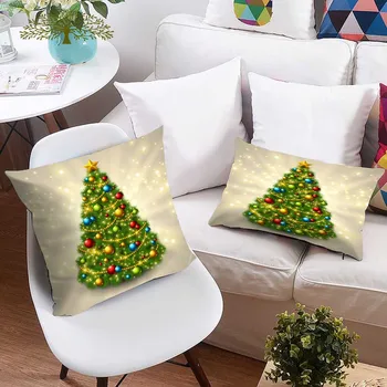

WOSTAR Christmas decoration linen Cushion Cover 40x40cm 3d printed christmas tree pillow cover for sofa chair decorative cushion