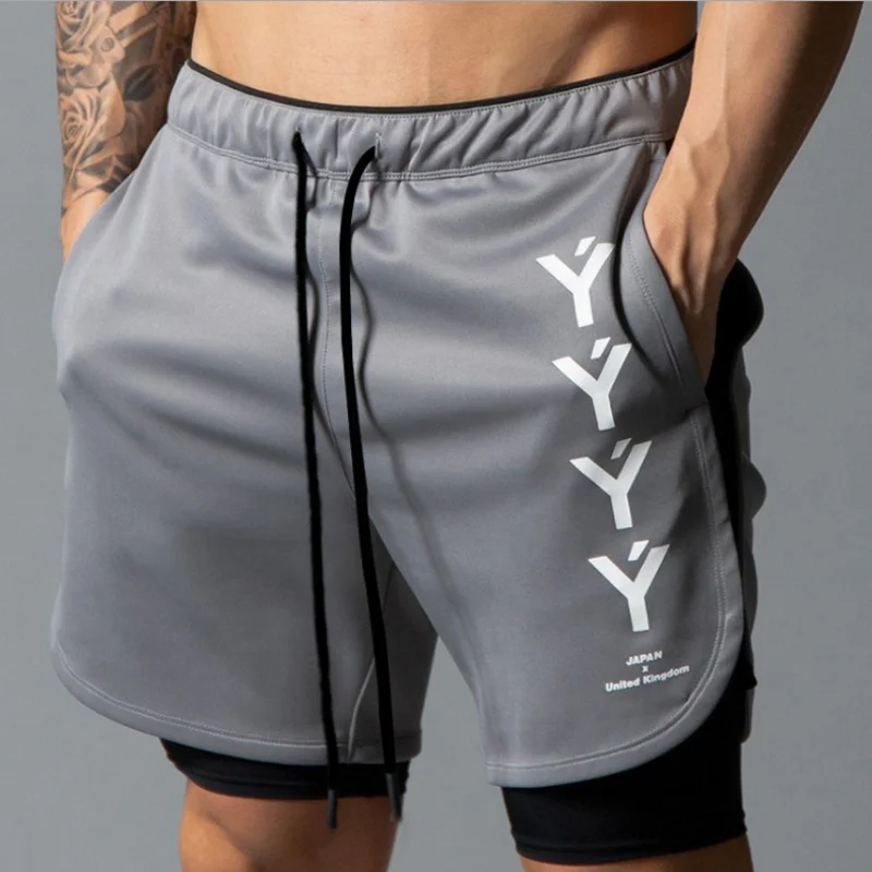 

2019 NEW Men's Running Shorts Mens 2 in 1 Sports Shorts Male double-deck Quick Drying Sports men Shorts Jogging Gym Shorts men
