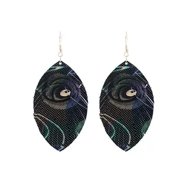 

E7724 ZWPON Gold Blocking Zebra Stripe Genuine Leather Feather Earrings For Women Peacock Print Real Leather Earrings Jewelry