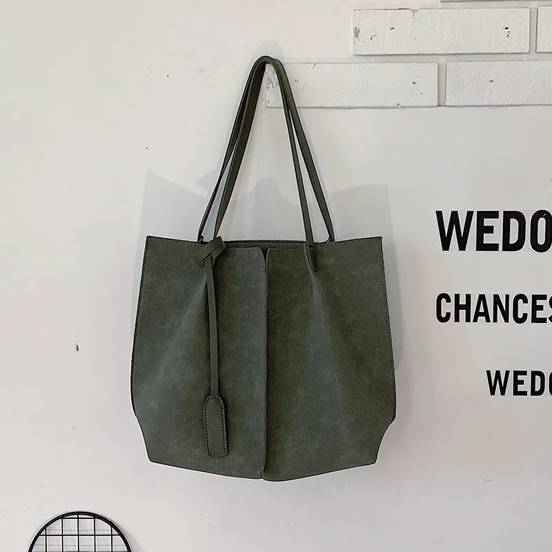 

2019 Autumn New Style WOMEN'S Bag Cool Pleated Picture Large Bag Simple Casual Dull Polish Shoulder Bag Solid Color Large-Volume