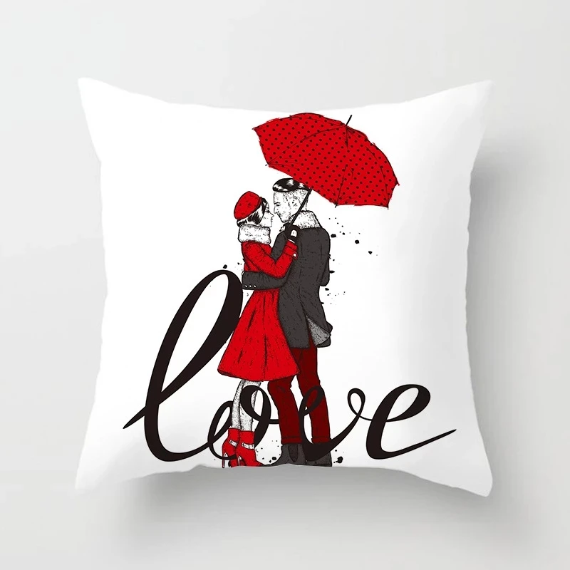 Valentine's Day Gifts Heart Love Red Lips Print Decorative Pillowcase Polyester Cushion Cover Throw Pillow Sofa Decoration