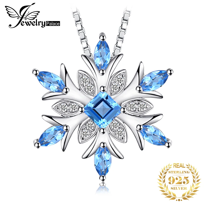 

JewelryPalace Snowflake Genuine Swis Blue Topaz Solid 925 Sterling Silver Pendant Fine Jewelry Not Include the Chain On Sale