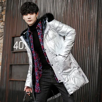 

Manufacturers Direct Selling Autumn & Winter New Style Men Thick White Duck down Large Fur Collar Mid-length down Jacket Large S