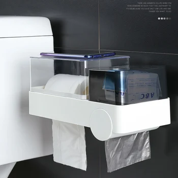

Creative Multi Bathroom Shelf WC Holder For Toilet Paper Roll Tube Punch-free Waterproof Tissue Trash Bag Paper Box Wall Mounted