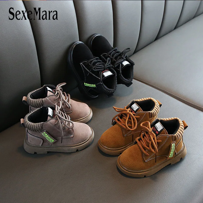 

Children Shoes Autumn Winter Martin Boots Knitted Fabric Brim Baby Toddler Girl Boots Letters Boys Ankle Boots Leather C10011